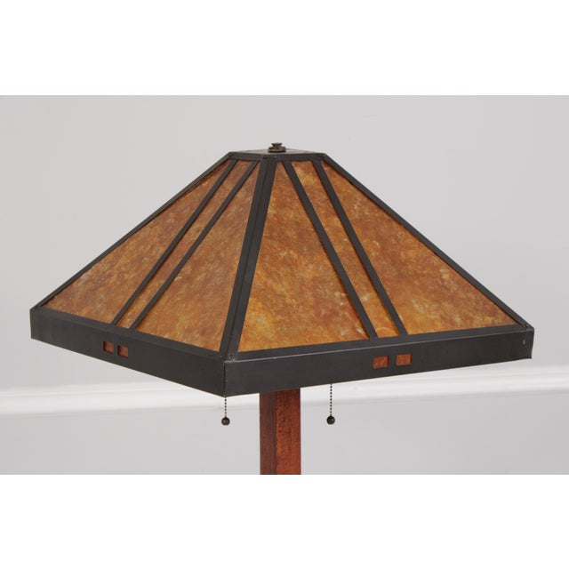 1990s Mica Lamp Co 2 Light Mission Oak Floor Lamp For Sale - Image 4 of 17