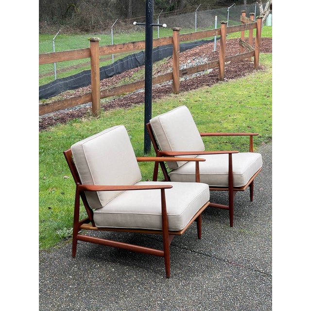 Tan 1960s Danish Modern Teak Lounge Chairs by Ib Kofod Larsen for Selig-Pair For Sale - Image 8 of 12