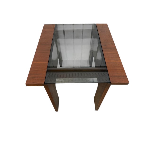 Wood Mid-Century Modern Lane Smoked Glass Walnut Side Tables - Set of 2 For Sale - Image 7 of 11
