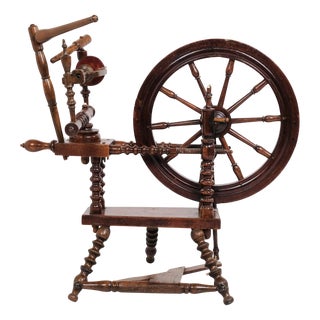Antique Hand-Polished Dark Wood Spinning Wheel, 1880s For Sale