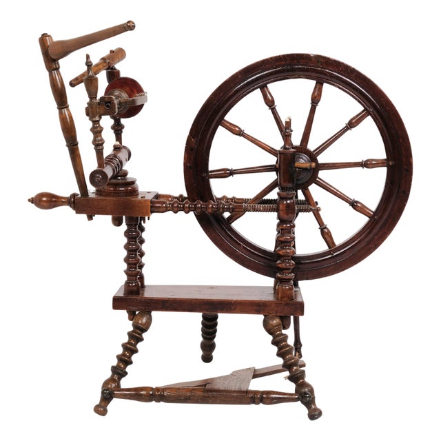 Antique Hand-Polished Dark Wood Spinning Wheel, 1880s For Sale