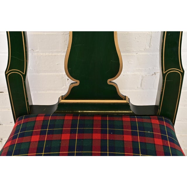 Wood Kindel Furniture Chinoiserie Queen Anne Green Lacquered and Gold Gilt Side Chairs or Dining Chairs, Pair For Sale - Image 7 of 14