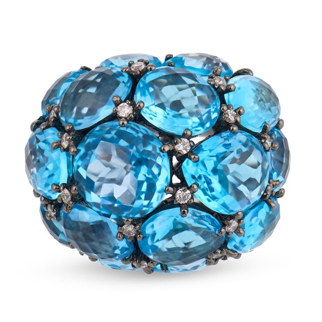 Contemporary Vintage 25.00 Carat Blue Topaz 18k Gold Cocktail Ring, Size 6.75 For Sale - Image 3 of 7