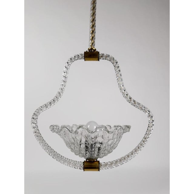 Art Deco Italian Murano Glass and Brass Pendant in the style of Barovier, 1930s For Sale - Image 12 of 18