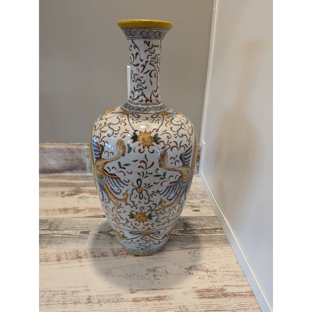 Wong Lee Wl 1895 Hand Painted Crackle Glaze Portrait Vase 16 in H X 7 in W For Sale - Image 4 of 8