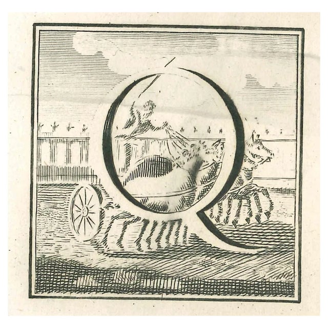 Luigi Vanvitelli, Letter of the Alphabet Q, Etching, 18th Century For Sale
