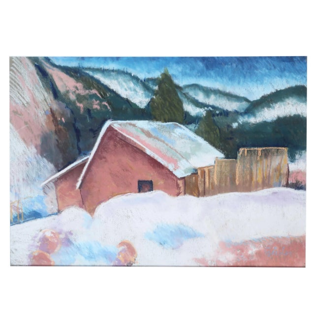 A beautiful southwestern pastel on paper painting. In very good condition with brown wood frame and white matte. 37" x 29"...