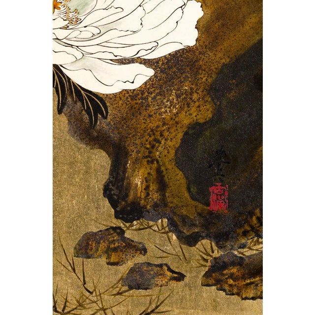 Gold 1882 Peonies Japanese Floral Fine Art Print by Shibata Zeshin - 24" X 36" For Sale - Image 8 of 9