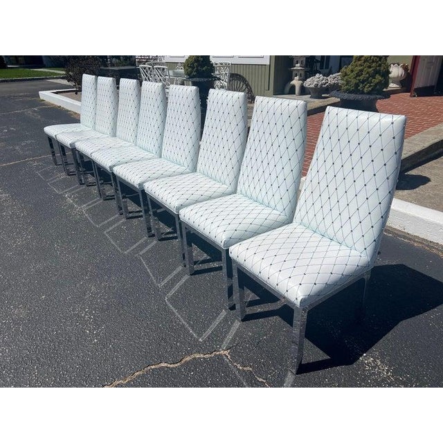 Set of 6 Custom White Leather Parsons Dining Chairs Attributed to Design Institute of America For Sale - Image 9 of 18