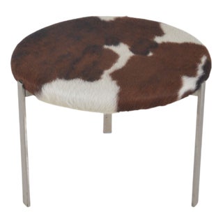 Danish Stool with Cowhide Seat For Sale