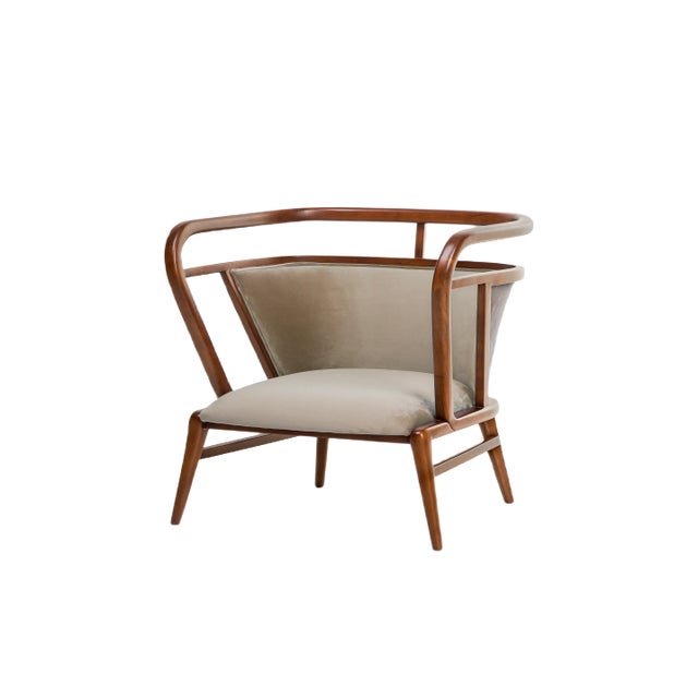 Empire Camel Velvet Armchair by Javier Gomez For Sale