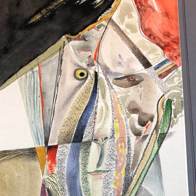 Abstract Original Vintage E.J.Hartmann Abstract Portrait Painting Signed For Sale - Image 3 of 5