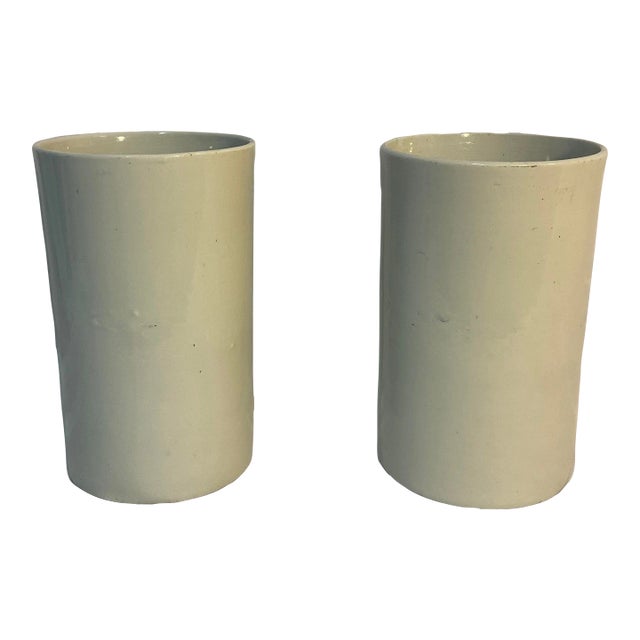 Pair of Vintage Early 20th Century White Ironstone Vases For Sale