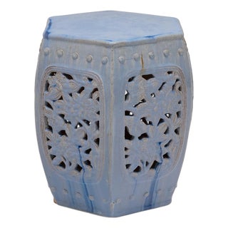 Chinese Periwinkle Peony Garden Stool, C. 1850 For Sale