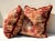 Pair of luxurious orange / terra-cotta slub boucle/velvet “tie-dyed” pillows with triple silk moss fringe, hidden zippers...