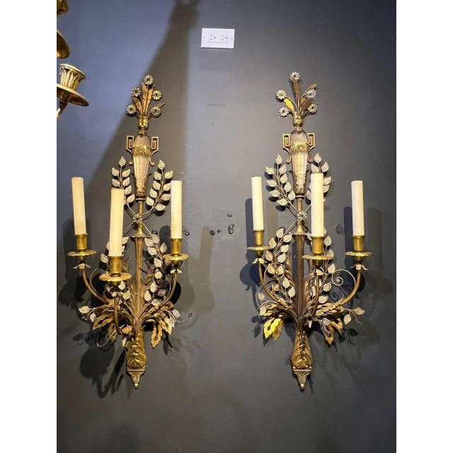 Glass 1900's Caldwell Large 3 Lights Sconces - a Pair For Sale - Image 7 of 8