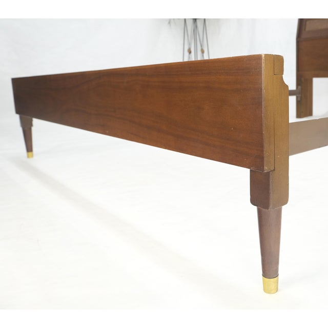 American of Martinsville Walnut Storage Compartment Wedge Shape Headboard Queen Size Bed w/ Rails For Sale - Image 4 of 12