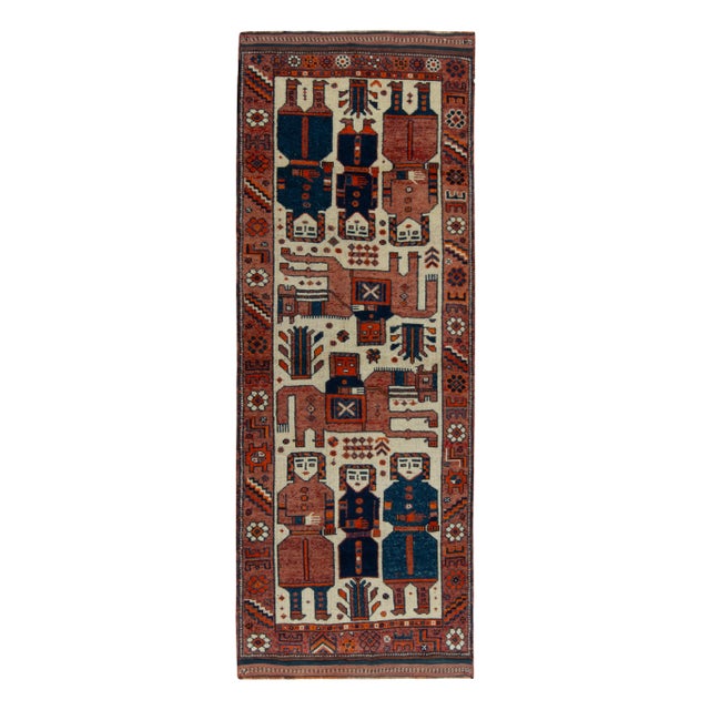 Textile 1950s Vintage Tribal Rug in Terracotta, Blue and Orange Pictorial Motifs For Sale - Image 7 of 7
