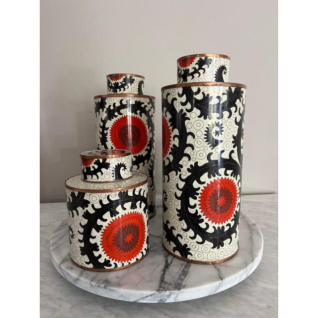 Black Vintage Fabienne Jouvin Paris Ouzbek Cloisonné Tea Canister - Large For Sale - Image 8 of 10