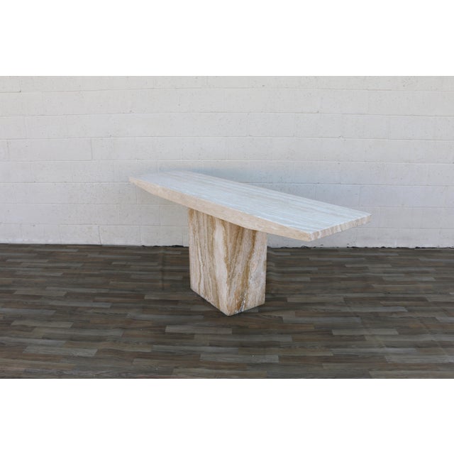 Tan 1970s Italian Postmodern Beige Travertine Stone Pedestal Console Table For Sale - Image 8 of 18