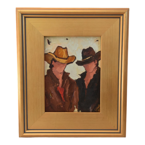 Impressionist Western Cowboys Portrait Painting Including the Antiqued Gold Wood Frame