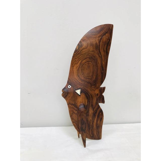 Brown Mid-Century Modern Large Carved Burlwood Angelfish Mother of Pearl For Sale - Image 8 of 8