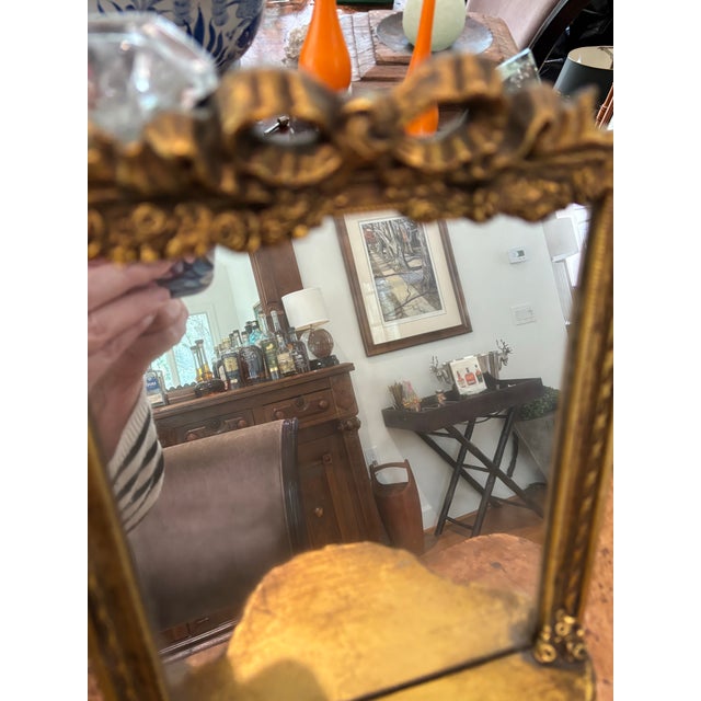 Rococo Antique Ornate Small Wall Mirror With Gold Toned Frame and Integrated Shelf For Sale - Image 3 of 8