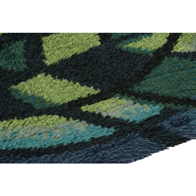 1960s Vintage Swedish Rya Rug, Blue With Scandinavian Geometric Patterns - Rug & Kilim For Sale - Image 5 of 7