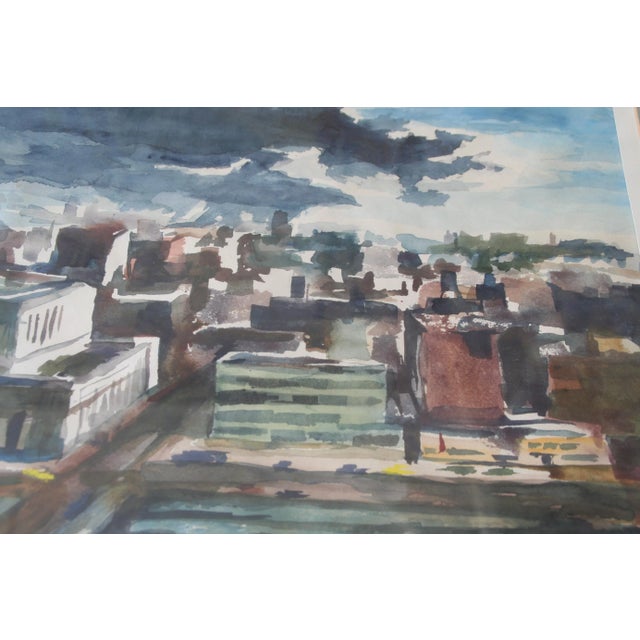 Modern Vintage Cityscape Watercolor Painting For Sale - Image 3 of 5