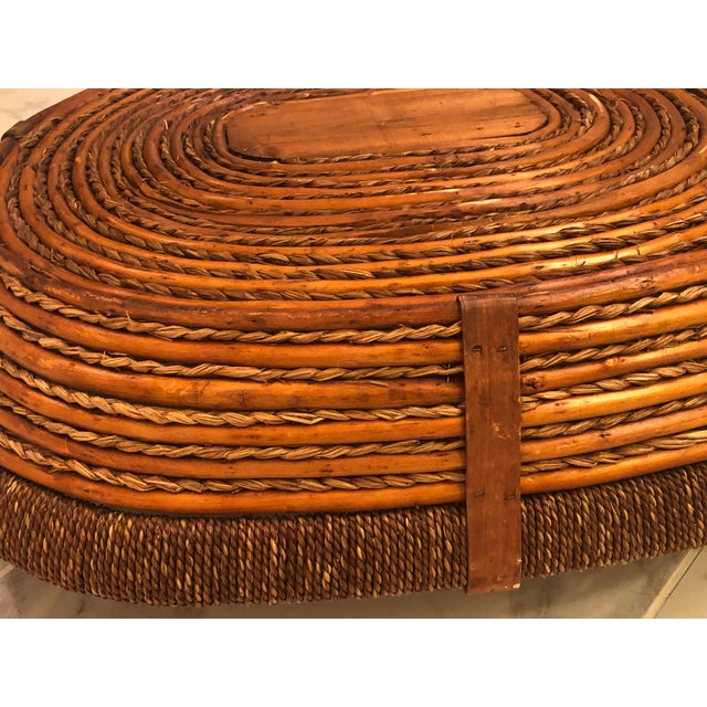 Brown Large Oval Rattan Basket With Wood Handles For Sale - Image 8 of 9
