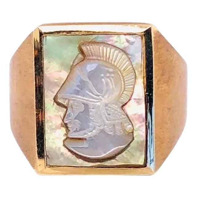 14 Karat Yellow Gold Mother of Pearl Cameo Contemporary Ring For Sale