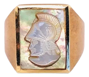 14 Karat Yellow Gold Mother of Pearl Cameo Contemporary Ring