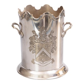 English Heraldic Silver Plate Wine Caddy Holder For Sale