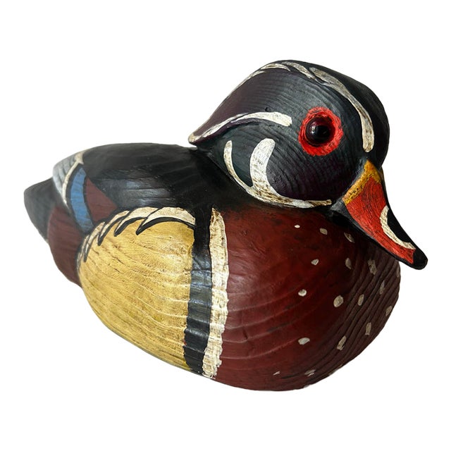 Hand Carved and Hand Painted Wooden Male Drake Decoy Signed Jim Gibbs 1980's For Sale