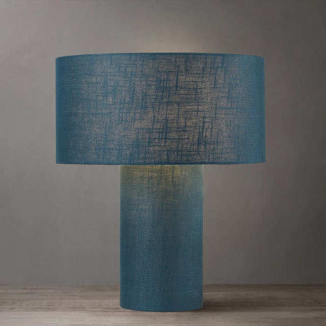 Mid-Century Modern Moonlight Table Lamp - Turquoise Linen Shade, Dimmer Switch For Sale - Image 3 of 9