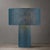 Mid-Century Modern Moonlight Table Lamp - Turquoise Linen Shade, Dimmer Switch For Sale - Image 3 of 9