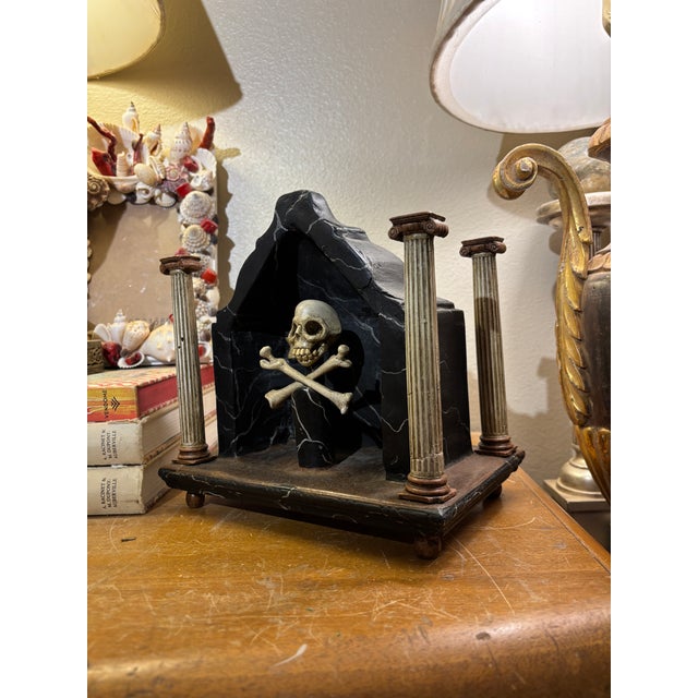 Wood An Unusual Memento Mori Handcarved and Painted Shrine With Skull and Bones For Sale - Image 7 of 10