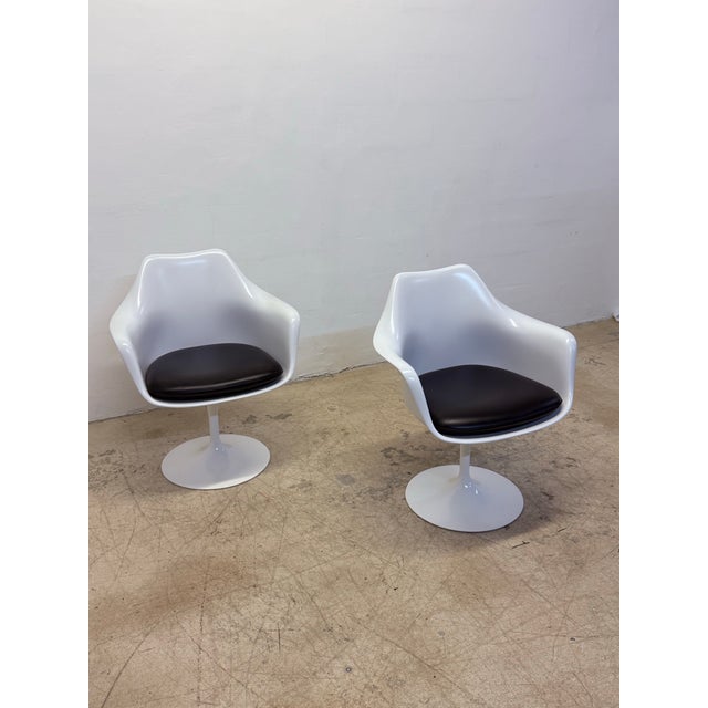 Eero Saarinen Tulip Pedestal Arm Chairs for Knoll - A Pair For Sale - Image 11 of 12