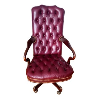 Vintage Hickory Chair Tufted Oxblood Leather Executive Desk Chair For Sale