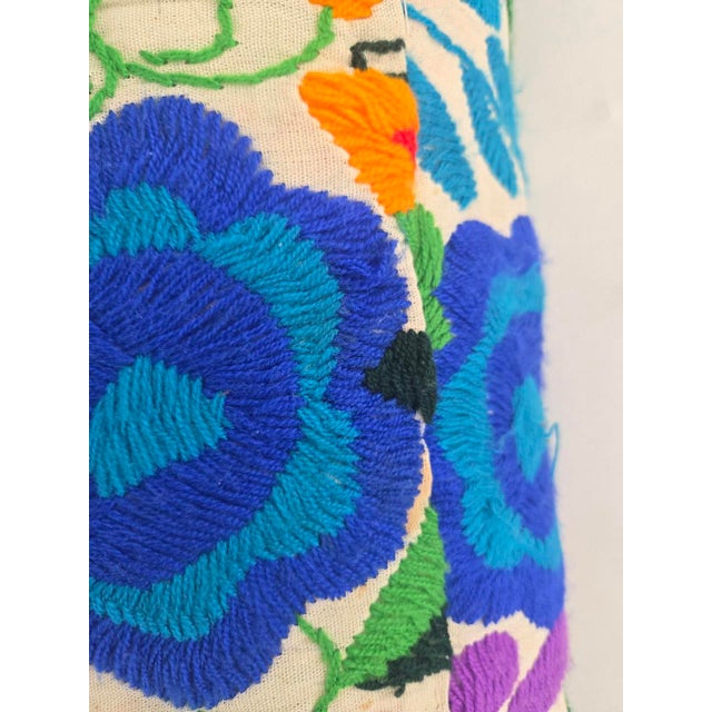 Vintage Multicolor Embroidered Otomi Tenango Hand-Stitched Pillows, a Pair For Sale - Image 13 of 13