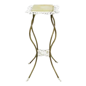 1900s Antique Victorian Brass 2 Tier Onyx Stone Top Pedestal Side Table