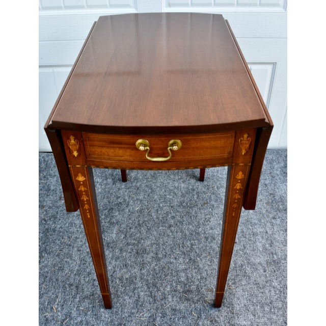Inlaid Mahogany Pembroke Table Bench Made Federal Style Accent End Side Table For Sale - Image 10 of 16