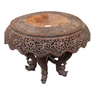 Indian Carved Hardwood Revolving Table For Sale