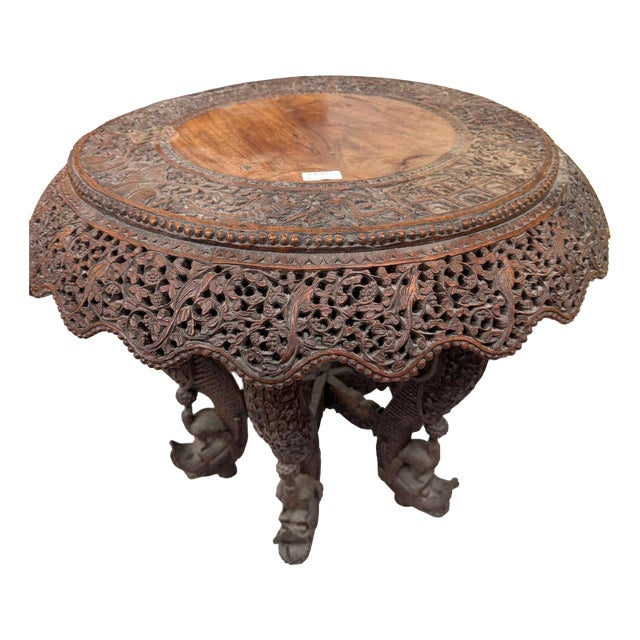 Indian Carved Hardwood Revolving Table For Sale