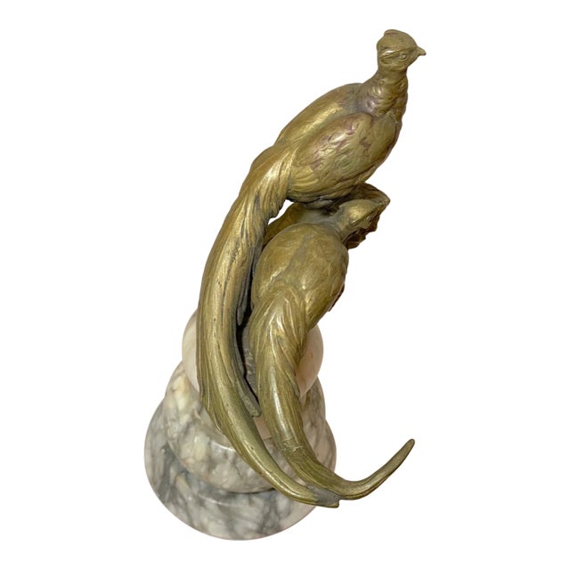 Antique German Rudolf Henn Bronze Alabaster Perched Pheasant Statue Sculpture For Sale