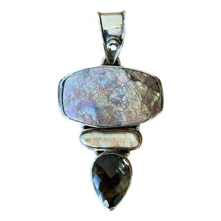 Vintage Boho Smokey Quartz & Mother of Pearl Pendant For Sale
