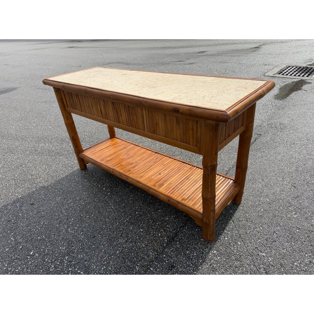Wood Vintage Huge Bamboo Console Table With Stone Top For Sale - Image 7 of 7