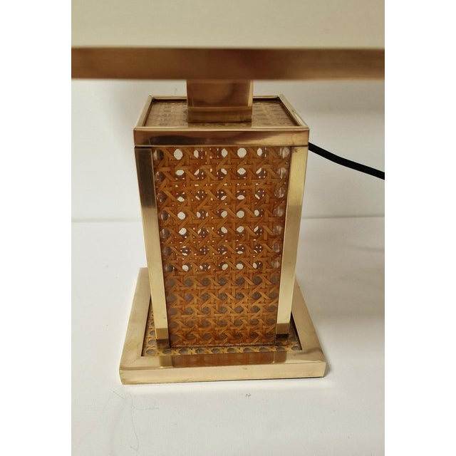 Italian Acrylic Glass, Wicker and Brass Table Lamp from Christian Dior, 1970s For Sale - Image 10 of 11