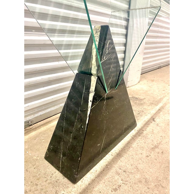 Glass 1980s Postmodern Triangle Marble Base Console Table in the Style of Massimo Vignelli . For Sale - Image 7 of 12
