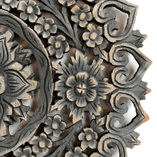 Hand carved vintage teak round medallion wall art panel with traditional intricate floral designs antique burn finish from...